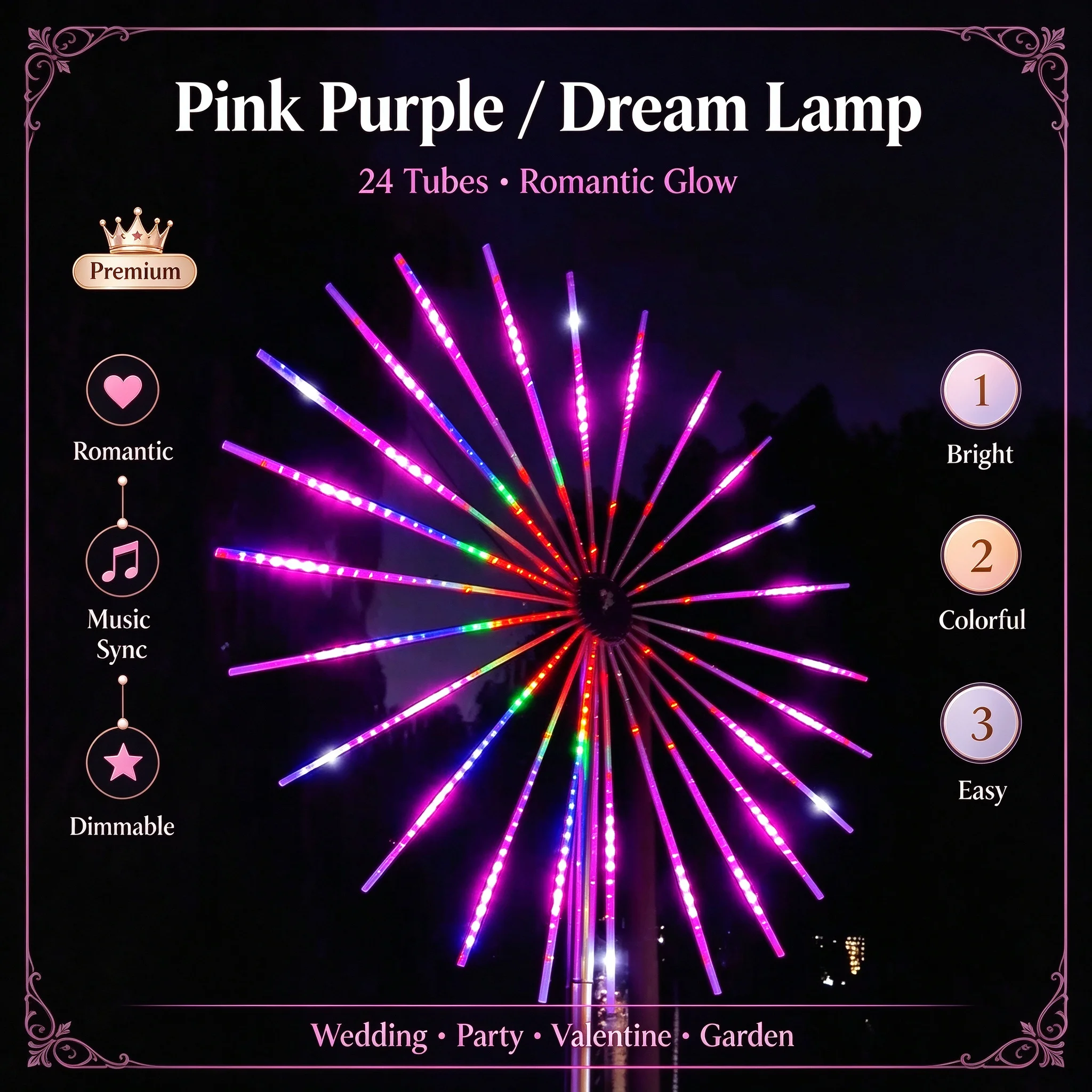LED Firework Lights, Sound Activated RGB, Waterproof, Dual Speakers, No Wiring Needed, APP Control, Yard
