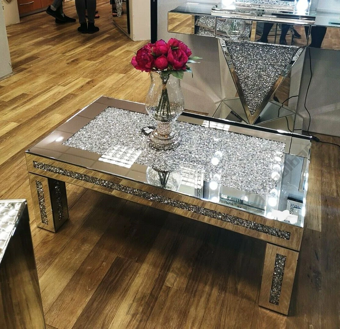 Living Room Furniture Crushed Diamond Glass Coffee Table