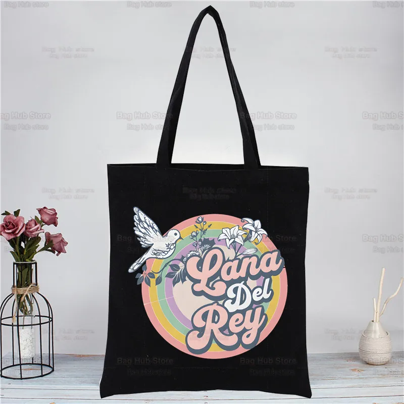 Lana Del Rey Ldr Y2K Canvas Shoulder Bag Fashion Tote Shoppers Bags Eco Organizer Large Handbags Folding Grocery Shopping Pack