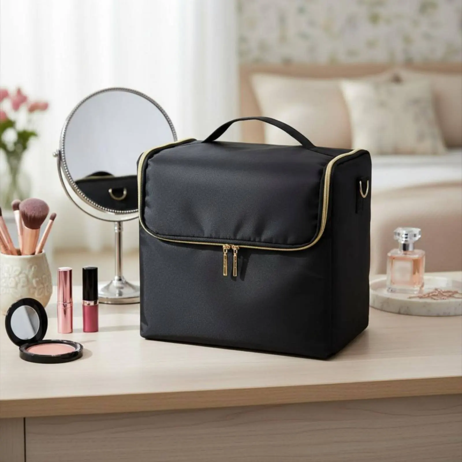 

Large Capacity Cosmetic Trip Bag Portable Professional Nail Design Tool Box Tiered Tray Nail Polish Organizer Versatile