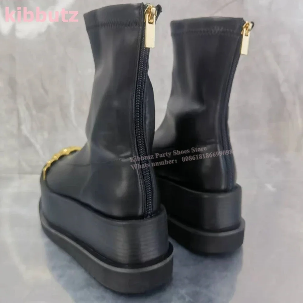Golden Brass Ankle Boots Five Finger Platform Thin Heel Genuine Leather Back Zipper Fashion Novelty Luxury Sexy Women Shoes New