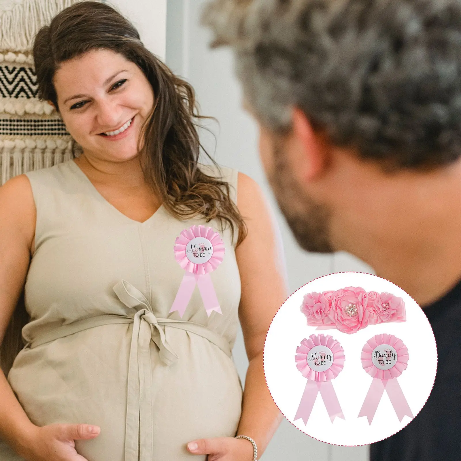 Set Lencana Sabuk Bersalin bersama dengan Celana Baby Shower Jenis Kelamin Sifon Ibu dan Ayah untuk Gelang Selempang