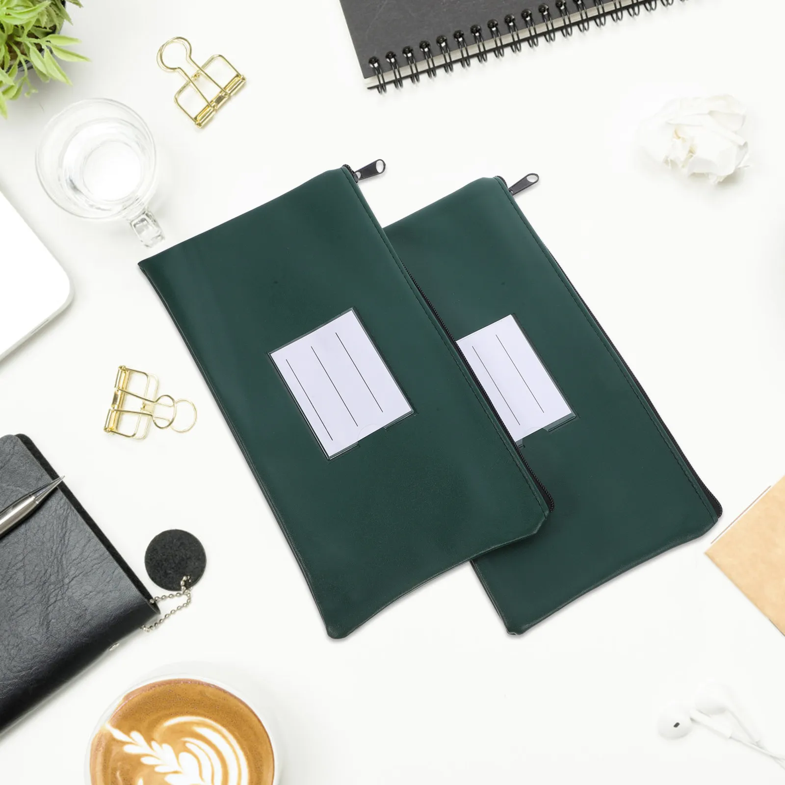 

2Pcs PU Document Pouch Lightweight Foldable File Organizer Safe Secure Zippered Storage Bag for Office School Business Travel