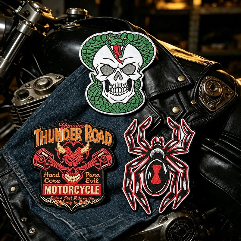 Embroidery Red Bull Horns Skull & Snake & Spider Animal Pattern Large Embroidered  Patch, Jacket Motorcycle Biker Clothing back
