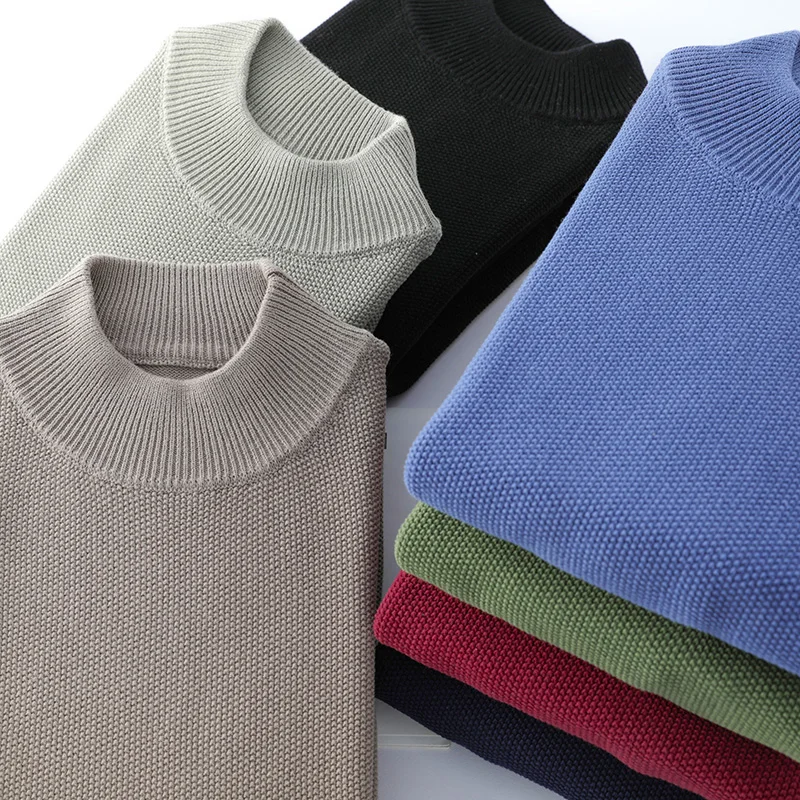 LDZWSM Men's Sweaters Pure Color Men Cotton Sweater Half High  Collar Big Size Pullover for Man Tops Sweater