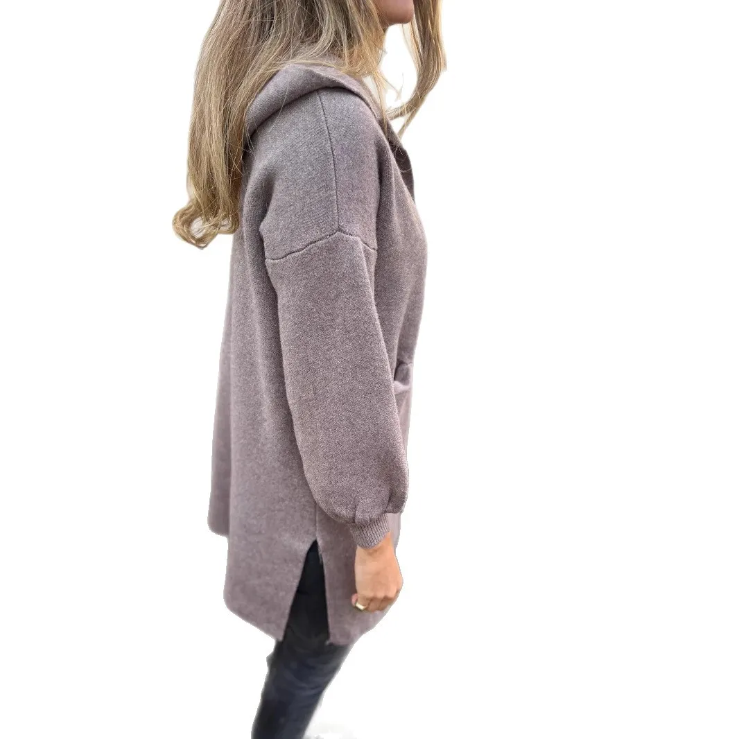 Casacos De Mulher De Inverno ミッドレングスウールコート、ポケットラペルフード付きジャケット、レディースカジュアルウール無地コート Invierno