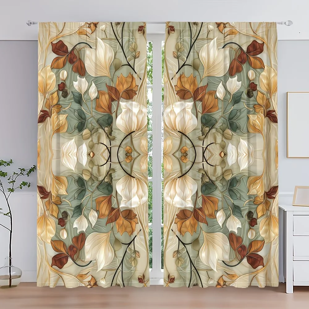 2Pcs Curtain Spring and Summer Three-Dimensional Flowers Window Drapes for Bedroom Living Room Decoration Window Treatment.