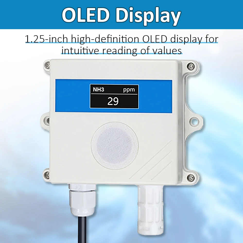 Ammonia Gas Sensor NH3 Concentration Detection 100ppm 500ppm Output RS485 4-20mA 0-5V 0-10V High Precision Detector Transmitter