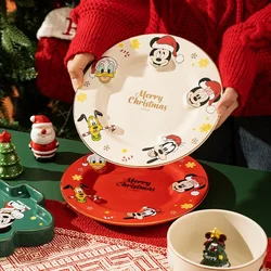Disney Christmas Mickey Ceramic Relief Bowl Kawaii Cartoon Mickey Birthday Gift Tableware Bowl Spoon Water Cup Kid Birthday Gift