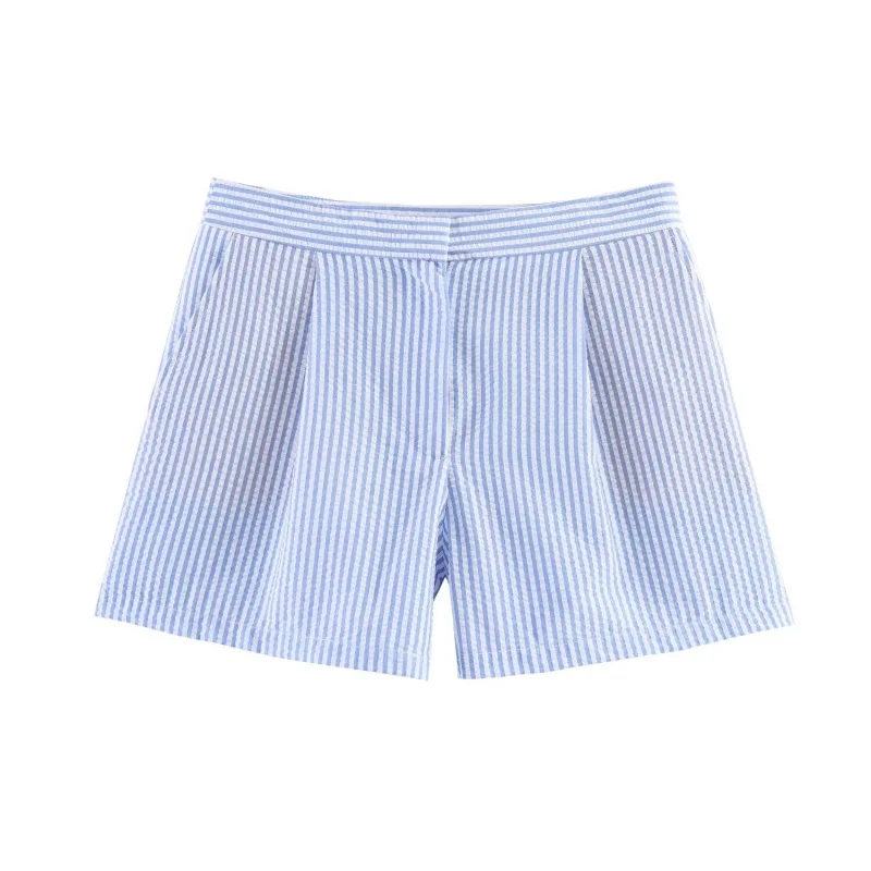 

Summer Striped Mini Shorts Pants Women Zipper Decoration Versatile Shorts Female Causal Simple Wear 2026 New