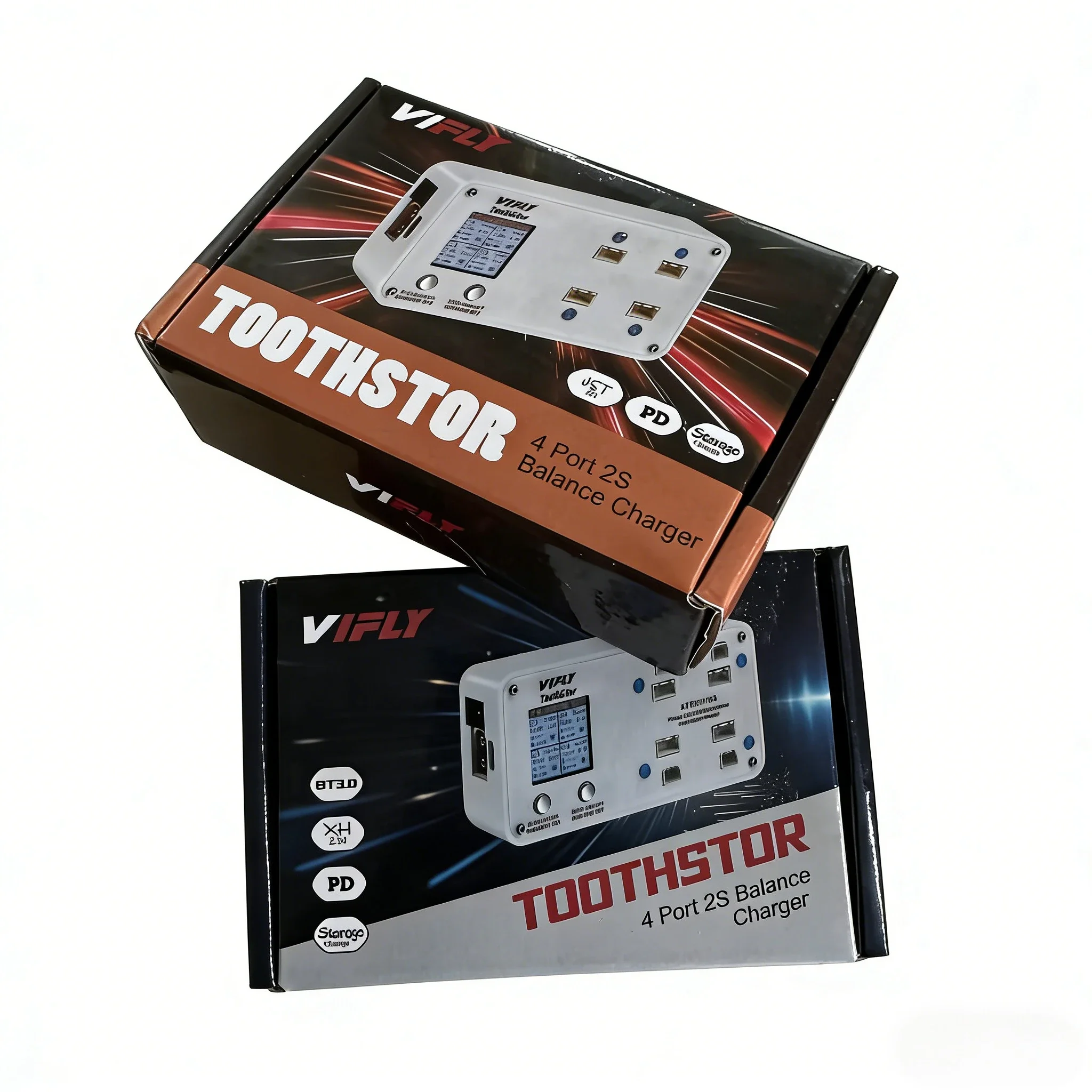 VIFLY ToothStor 4-Port 2S LiPo Balance Charge & Discharge Unit with LCD Screen, Storage Function, for FPV Quad, RC Car & RC Boat