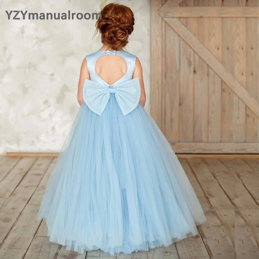 YZYmanualroom – robe de demoiselle d'honneur, en Tulle, à fleurs, ivoire, pour enfants, tenue de concours de mariage, brillante, de noël