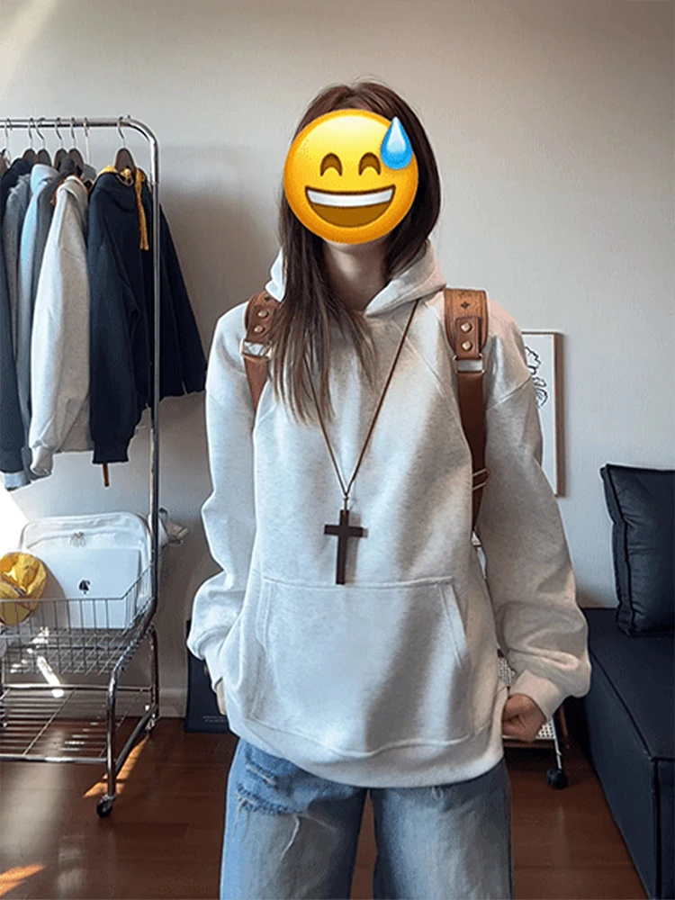 Retro American Hoodie Men's Autumn Deconstructed Patchwork Boxy Hooded Sweatirt Cleanfit Silhouette Outerwear Loose Fit Com...