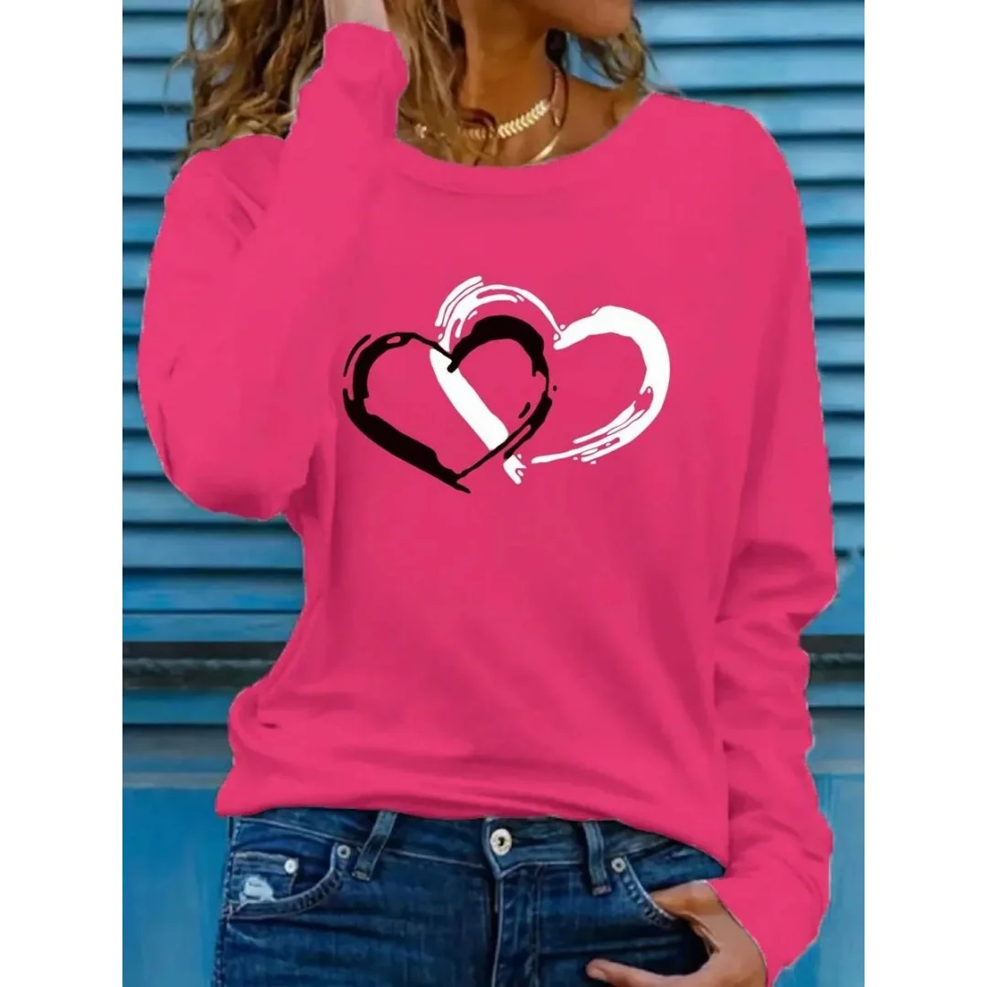 

Fashion Women's Long Sleeve Love Clusters 3D Printed Short Sleeve Round Neck Breathable Oversized Casual Female Tops Clothing