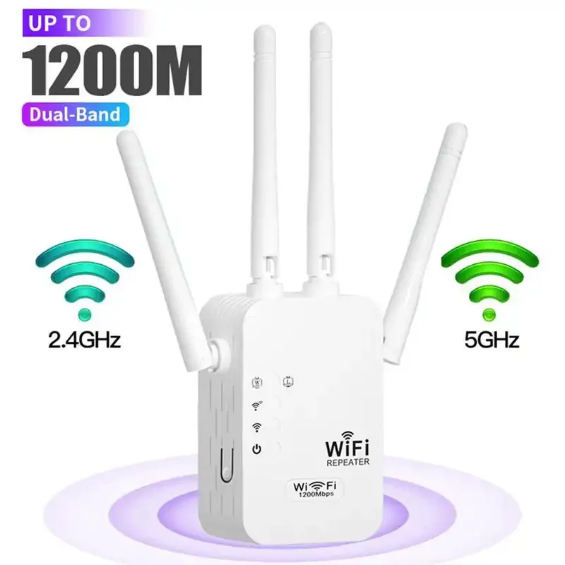 WiFi Extender 1200Mbps Dual Band (5GHz/2.4GHz) Signal Booster, Covers 10,000 sq. ft & 50 Devices, Repeater with Ethernet Port