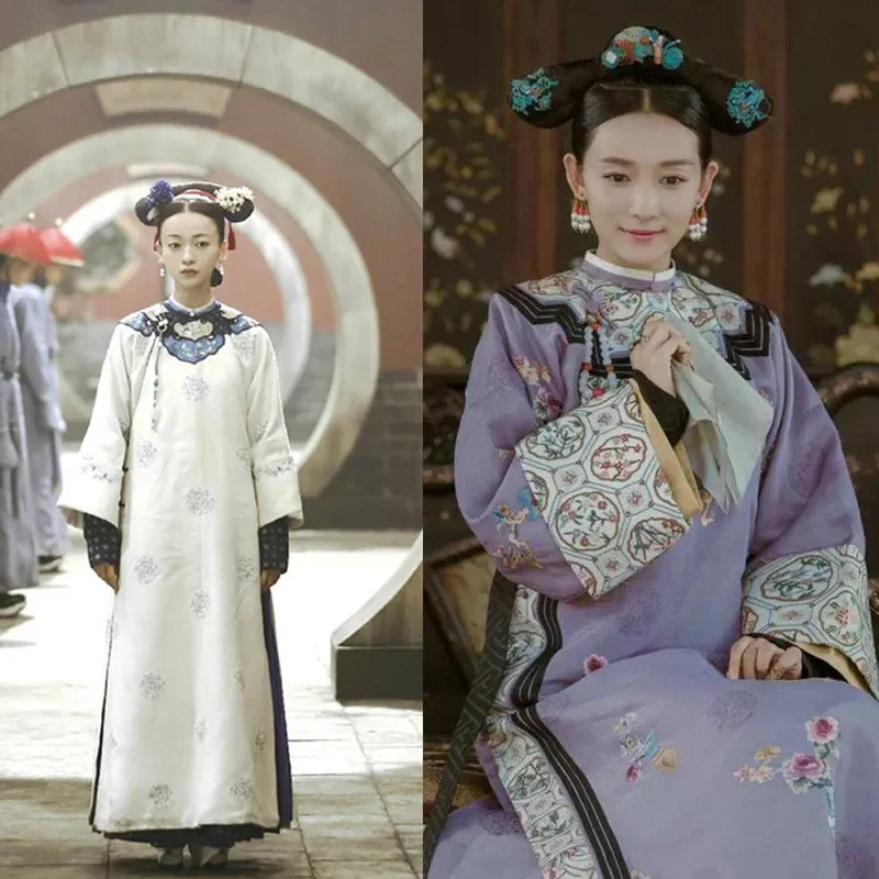 

Древние костюмы, летнее платье Cheongsam династии Цин, платье Manchu, этническая перекрестная пуговица, диагональная планка, королевский женский халат в стиле ретро