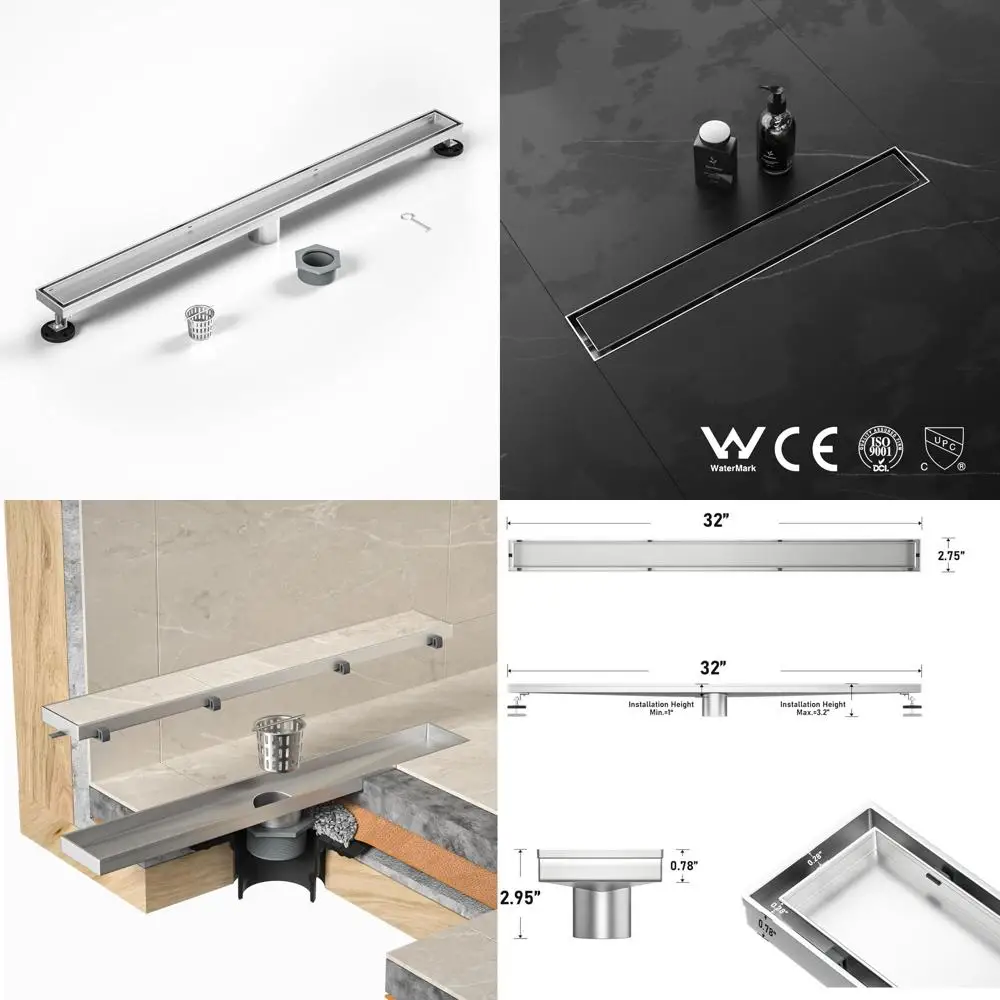 

32 Brushed 304 Stainless Steel Linear Shower Drain | Quick Drain | Tile-Friendly | Hair Catcher | Drainage Key | Bathroom Upgrad