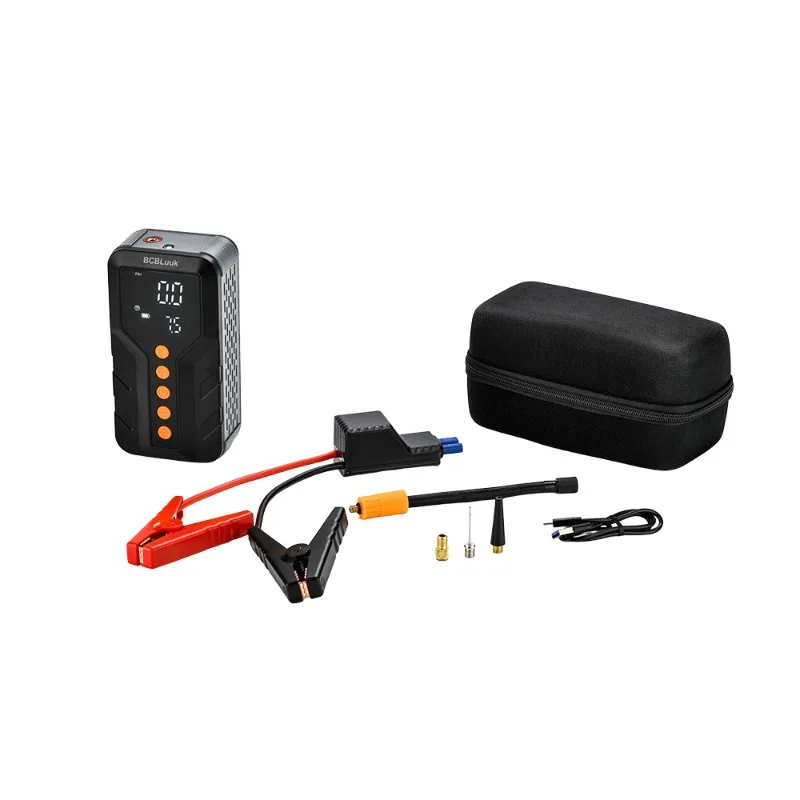 Portable 120W material car emergency starter 12 volt supercharger with inflation function, suitable for car battery and mobile