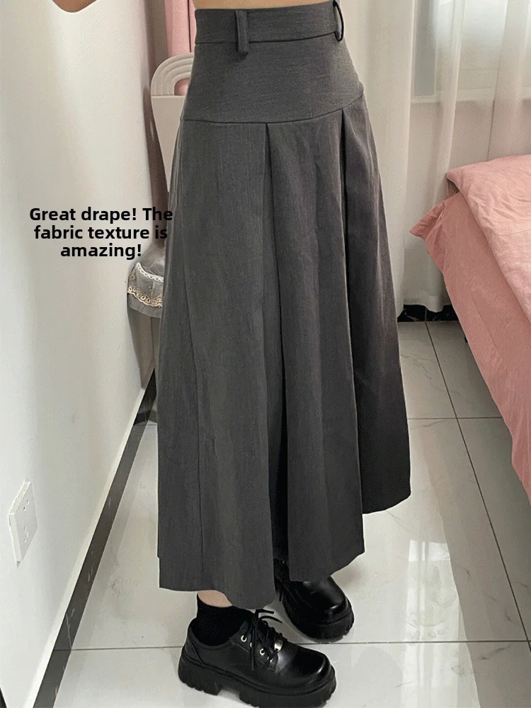 Bla تنورة عالية الخصر على شكل حرف a للسيدات مقاس كبير بدلة Sle الأمريكية الخصر التخسيس تنورة ميدي للتنقل لون نقي النسخة الكورية