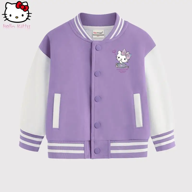 

Детская бейсбольная футболка Hello Kitty в стиле аниме для девочек, новая модная толстовка с мультяшным принтом, универсальная теплая куртка на весну-осень