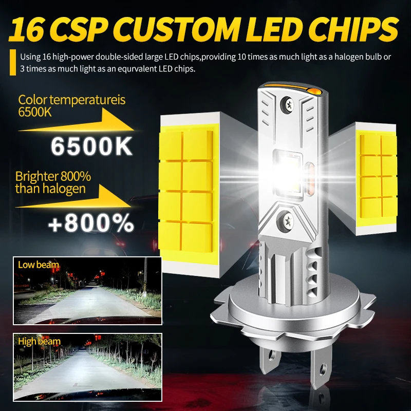 2PCS H4 LED Headlight Bulbs 9003 HB2 Hi/Lo Beam 20000LM H7 Car Lamp H1 H8/H9/H11/H16(JP) 9005/HB3 9006/HB4 Fog Lights 12V White
