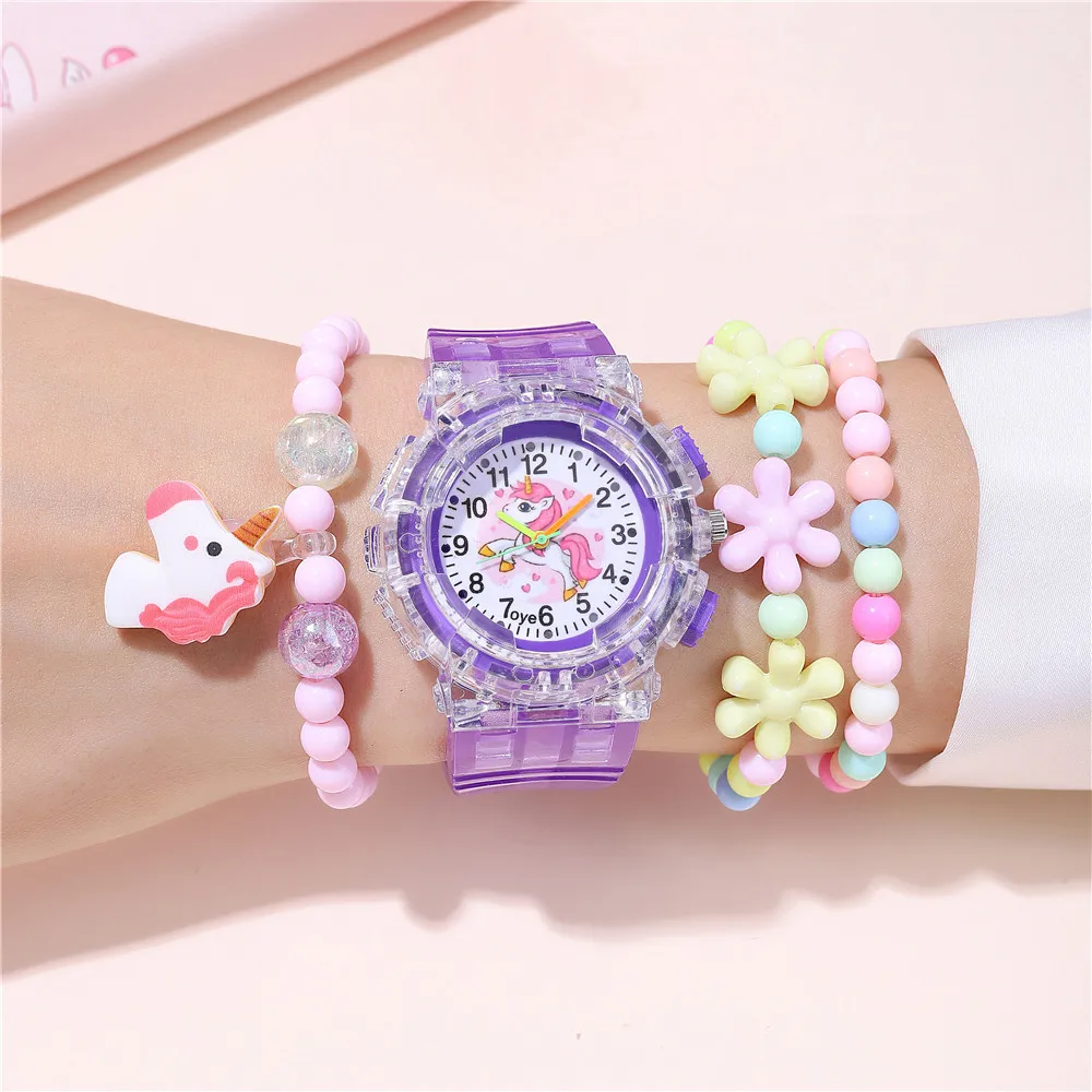 Cute Unicorn Glow-in-the-dark Flash Sports Watch Children\'s Cartoon Quartz Watch