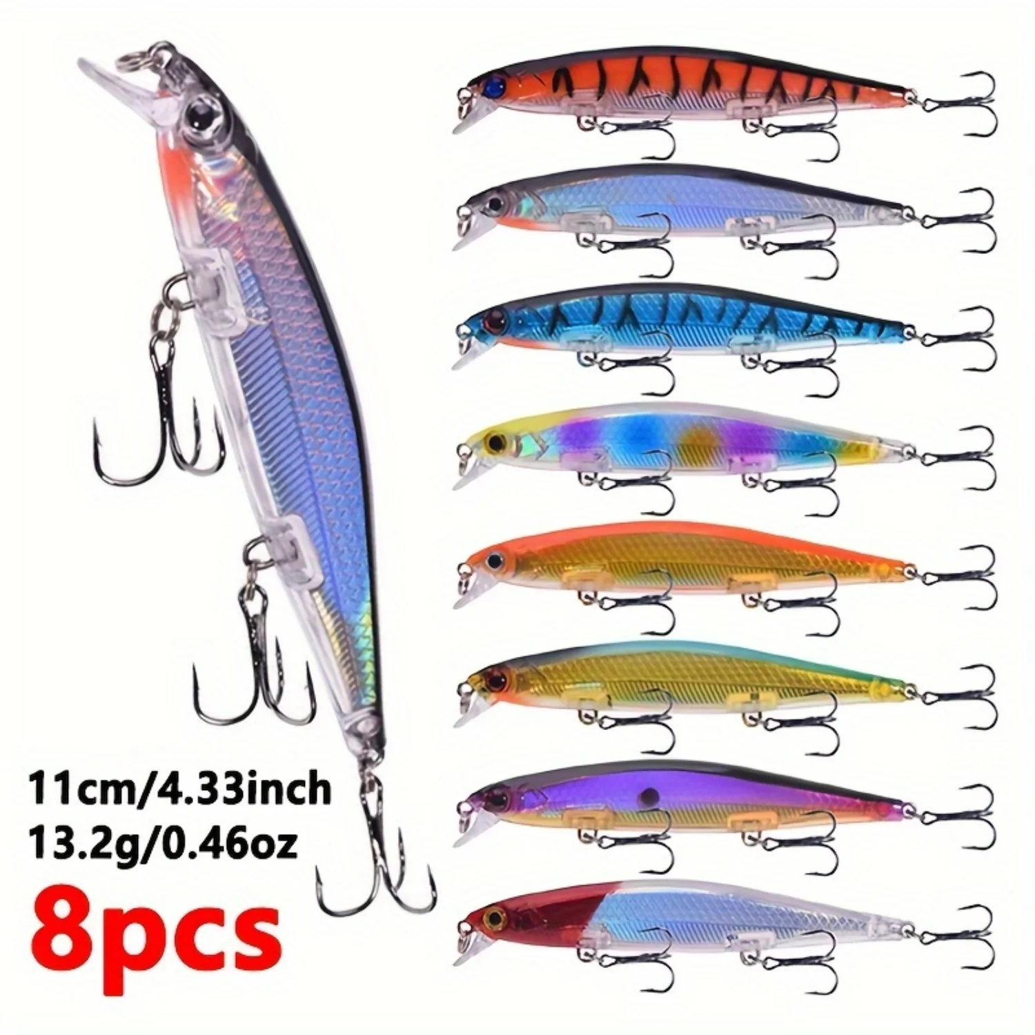 8pcs Sinking Minnow Fishing Lures, 8 Colors Set 11cm/4.33inch 13.2g/0.466oz Wobblers Hard Bait for Bass Saltwater Freshwater