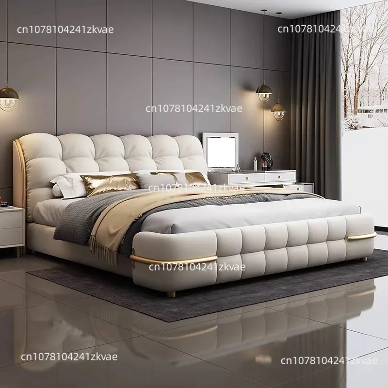 Modern Luxury Wooden Bedroom Furniture Soft Up-holstered Full king Size Double Beds Frame Leather with Storage Italy Design