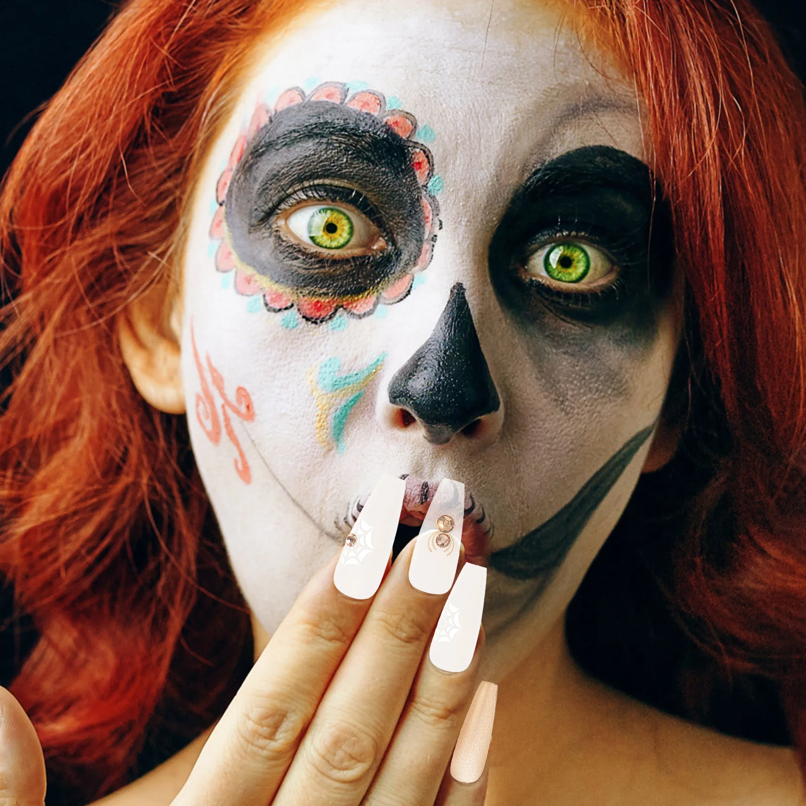 

24 Pcs Fake Nails Press on Coffin Halloween False Manicure Decorative Environmental Resin Tips Kit