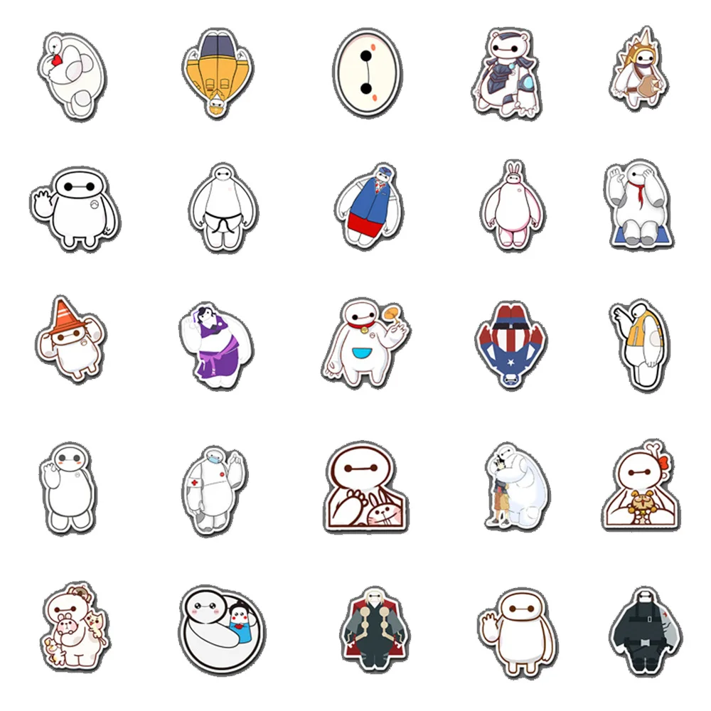 10/30/50pcs Disney Movie Big Hero 6 Stickers Kawaii Baymax Graffiti Sticker Phone Water Bottle Luggage Cute Cartoon Anime Decals