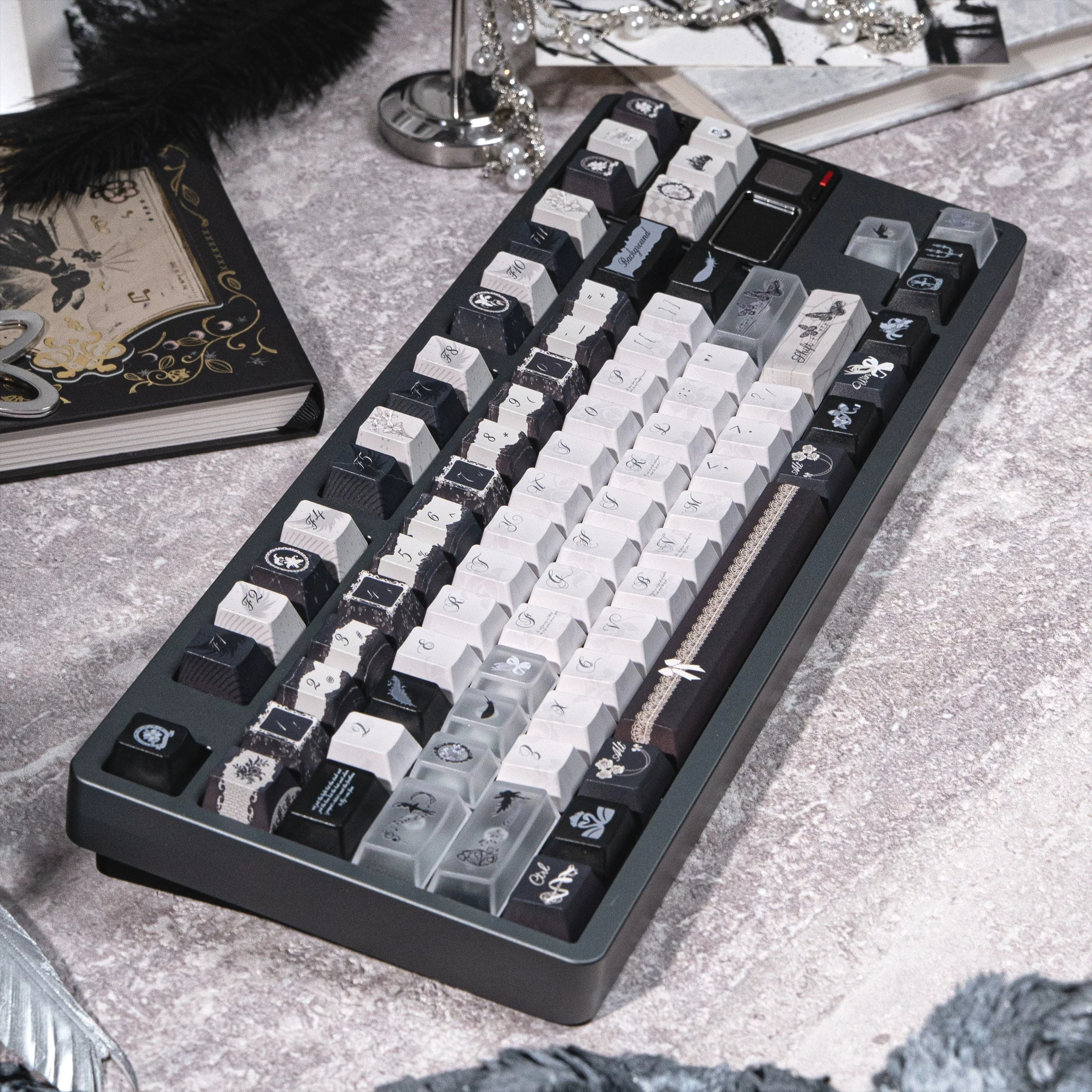 MAIMOOO Black White Grey Gothic Style Keycaps Ashes Dance Black PC Customized Cherry Heat Sublimation PBT DIY Keyboard Keycaps