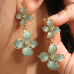 Fashion Elegant Fashion Vintage Enamel Earrings For Women Bijoux Colorful Flower Long Earrings Jewellery Women Accessories