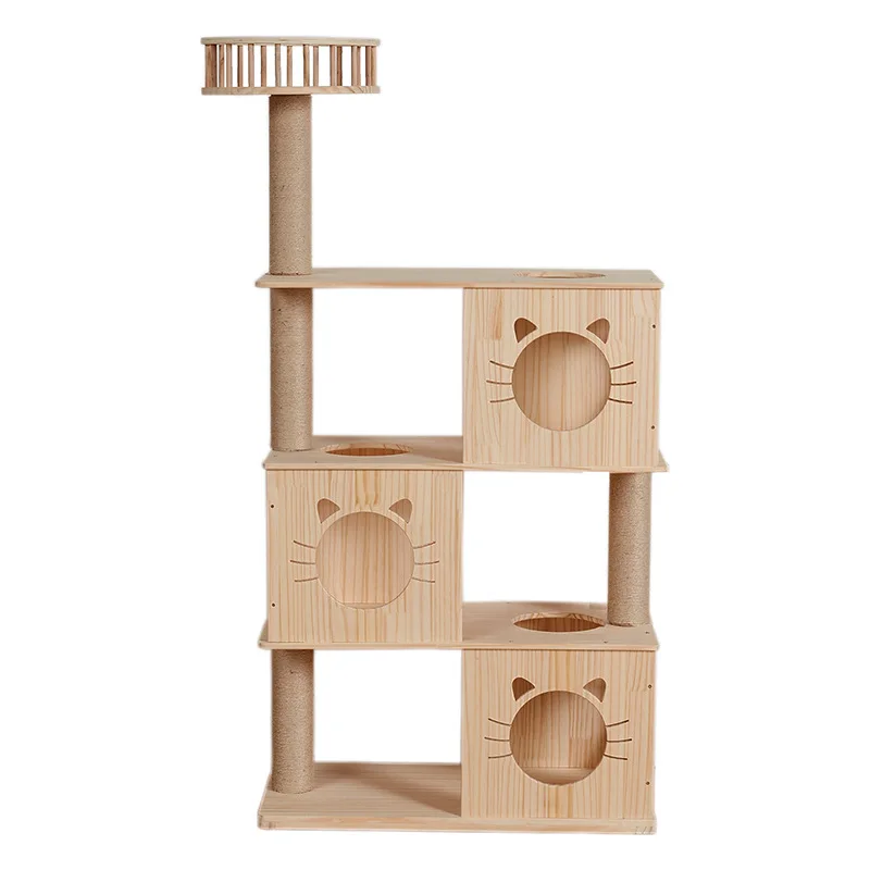 

Cat climbing frame Solid wood large cat nest house Tree integrated house Villa scratching post board jumping platform Toys