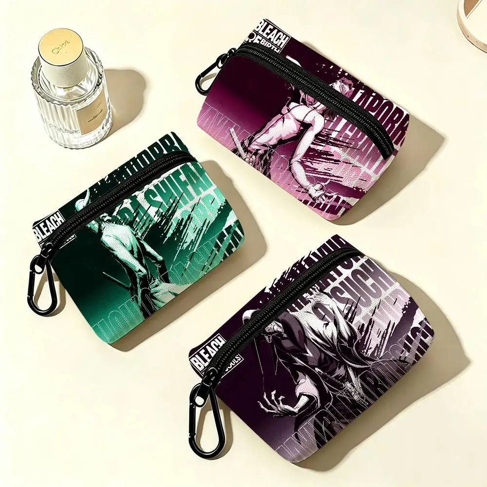 Japanese B-Bleach Portable Oxford Fabric Mini Wallet Carabiner Design Small Coin Bag For Cards Keys Earphones