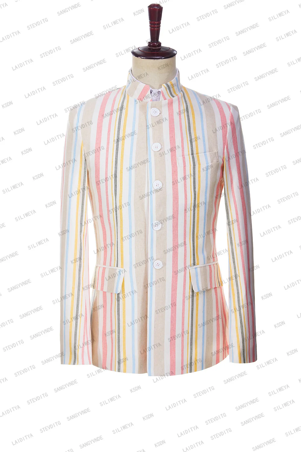 2023 Summer Beach Colourful Linen Men's Stand Collar Casual Style Suit Tailor Made 2 Piece Suit Set Party Wear Man's Clothing