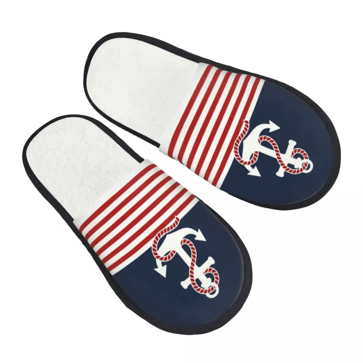 

Индивидуальные тапочки для гостей отеля с темно-синими полосками и морским якорем, женские домашние тапочки