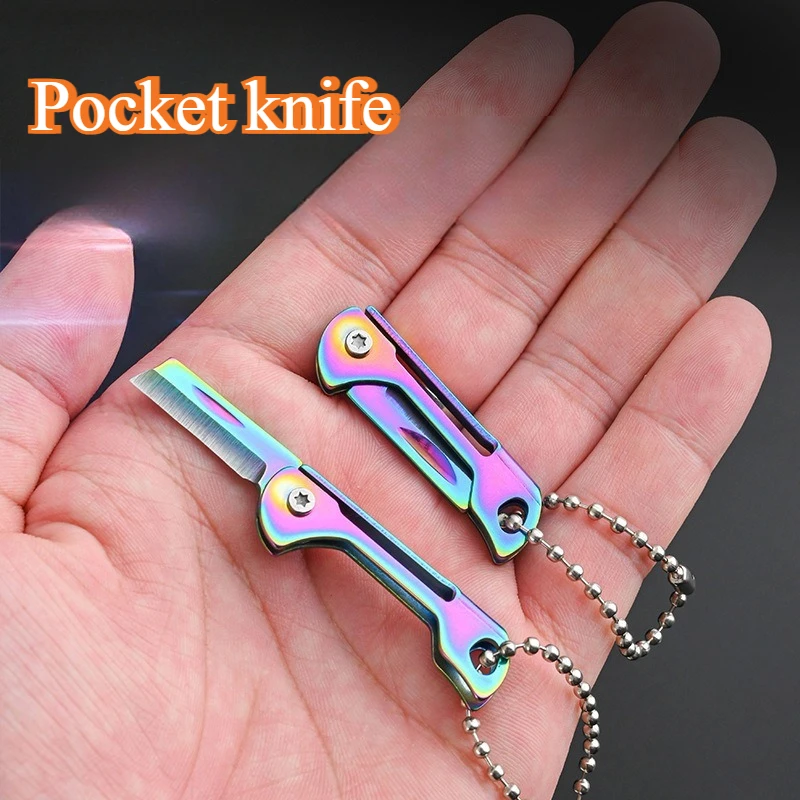 Stainless steel outdoor mini folding knife, portable, detachable, express key chain pendant, kitchen pocket small fruit knife