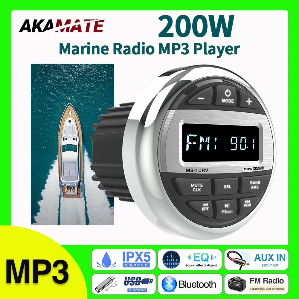 

For RV Radio MP3 Media Player Boat Radio Stereo EQ Bluetooth Audio Radio FM AM Receiver Fit for Yacht ATV UTV SPA RZR