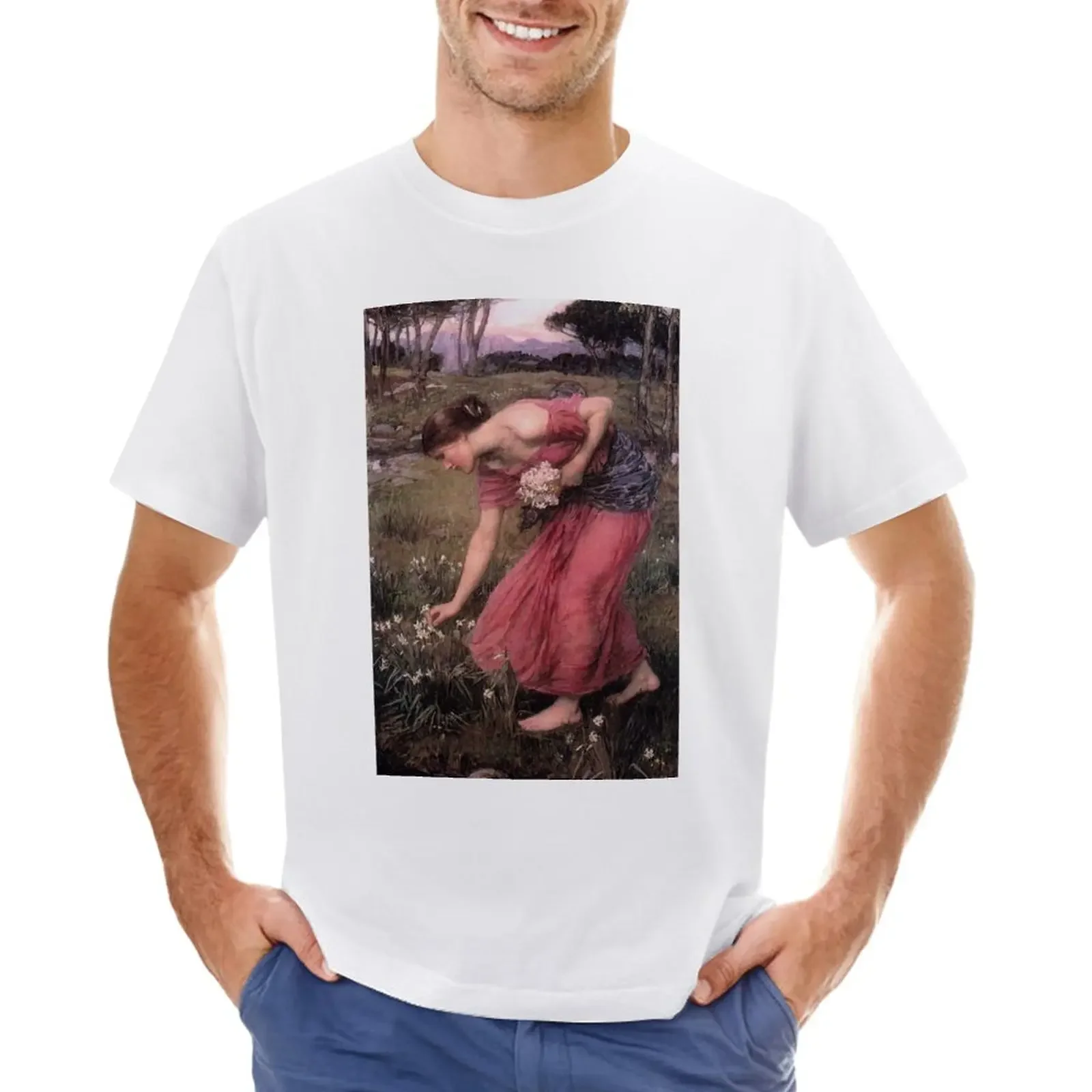 Vintage John William Waterhouse - Narcissus 1912 Fine Art T-Shirt plain hippie clothes anime mens t shirts pack