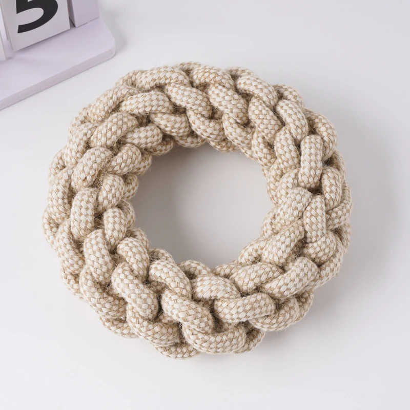 Durable dog toy that won't break, chew-resistant, teeth-cleaning, hemp rope ring, hand-woven, interactive training pet supplies