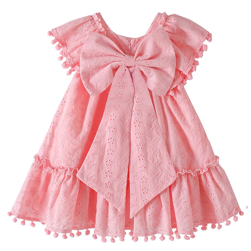 

Toddler Summer New Fly Sleeve Dresses Baby Girls Big Bow 1st Birthday Costume Party Dress Vacation Casual Solid Outfit 0-5 Years
