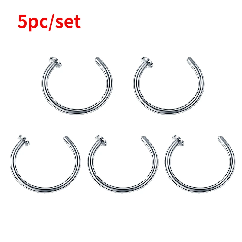 5PC Stainless Steel Women Nostril Nose Hoop Stud Rings Clip on Nose Rings Fake Nose Earring Piercing Fashion Body Jewelry Gift