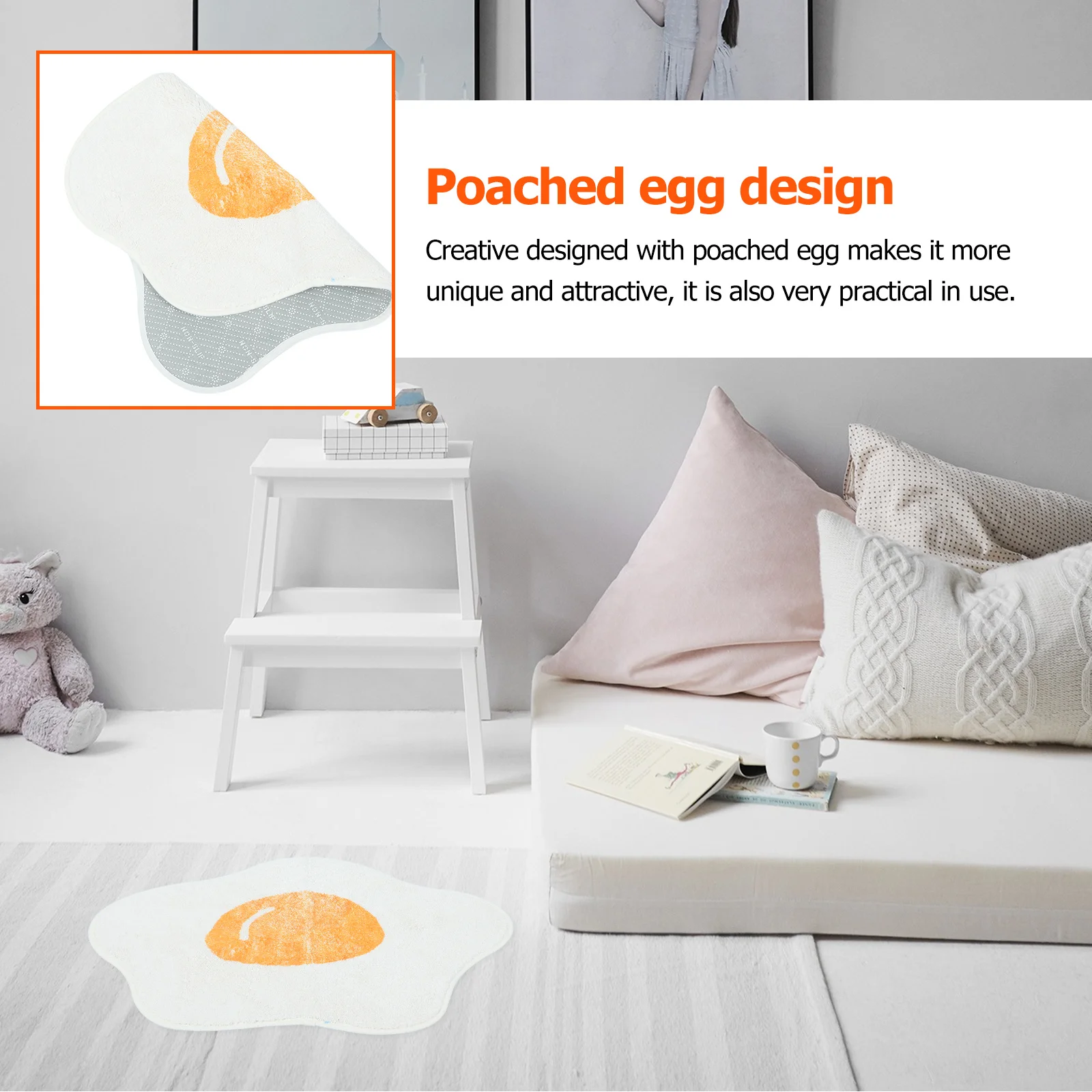 

Chic Cartoon Poached Egg Pattern Household Water Absorbent Non-Slip Mat Anti-Skid Bathroom Living Room Poached Egg Floor Mat