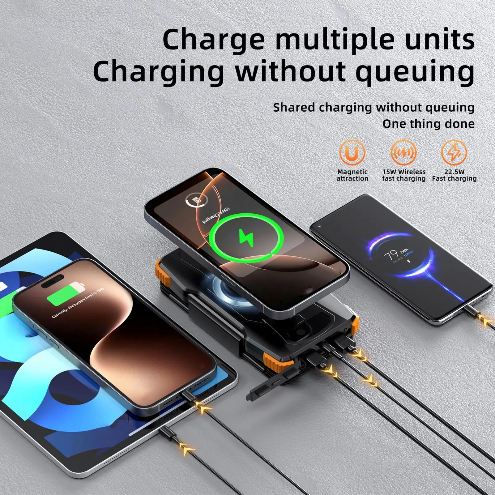 Portable Solar Charger 20000mAh Battery Pack With LED Flashlight Solar Phone Charger For Camping Outdoor Home Backup Survival