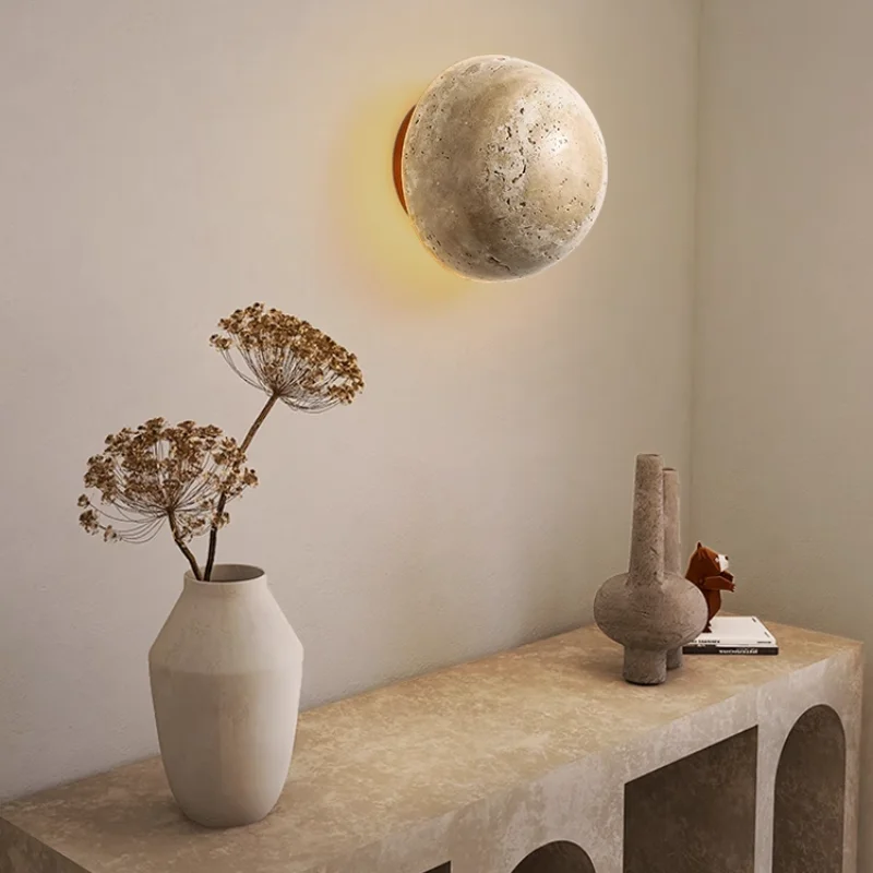 

Natural Stone Globe Wall Lamp Yellow Cave Stone Sconce Lighting For Hotel Stair Corridor Villa Living Room Bedroom Wall Light