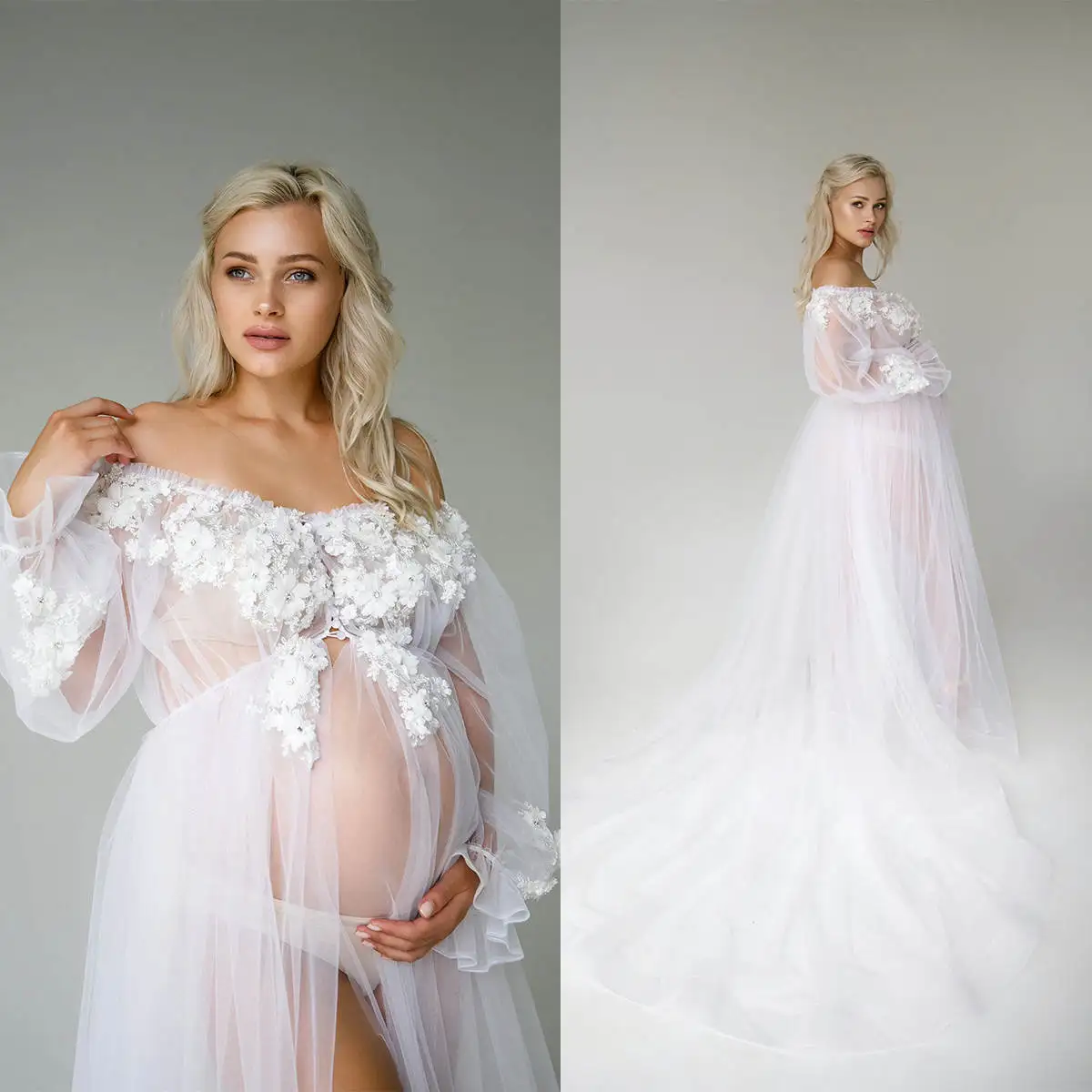 Maternity Dresses for Photo Shoot Appliques Long Sleeves Bridal Prom Gown Women Pregnant Robe Túnica Materna Custom Made