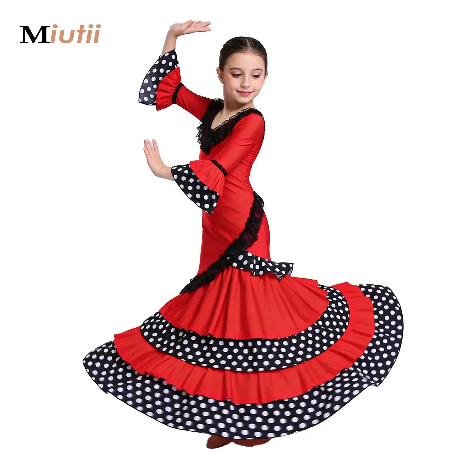 

Kids Girl Spanish Flamenco Dance Dress Children Dance Dress Festival Travel Dance Dress Ball Dress Party Dress Stage Performance