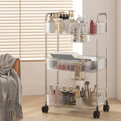 Chariot de rangement de luxe léger T1, chariot roulant en acrylique transparent à 2/3/4 couches avec perfecaffronts, paniers pour collations, étagère à livres