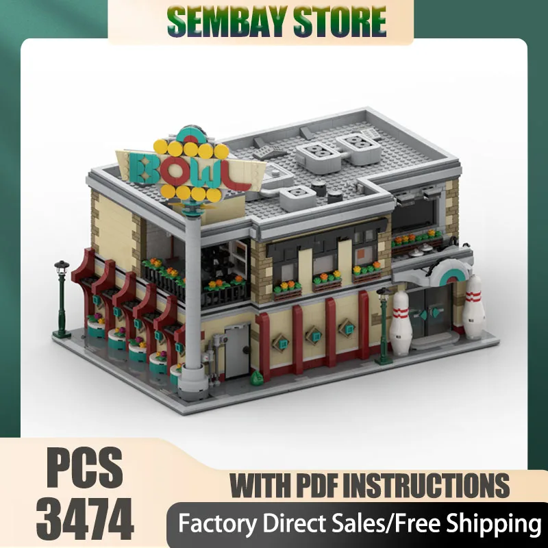 

City Street View Model Moc Building Bricks Modular Bowling Suites Model Technology Blocks Christmas DIY Toy Construction Gifts