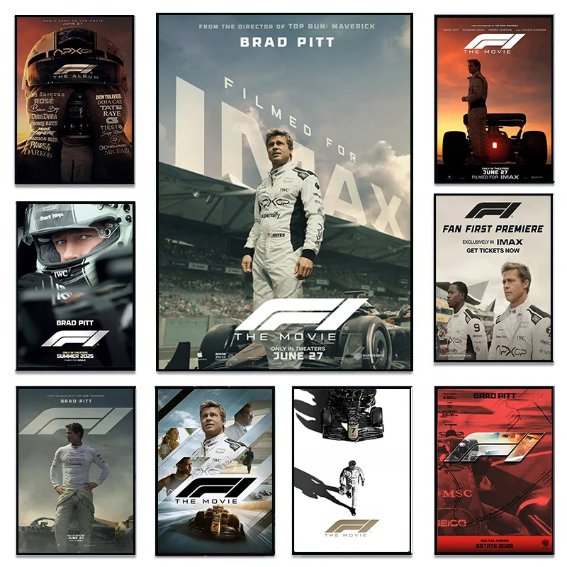 F1 The Movie Canvas Wall Art Print Poster Brad Pitt F1 Decorative Painting Modern Home Living Room Decor Movie Lovers Gift